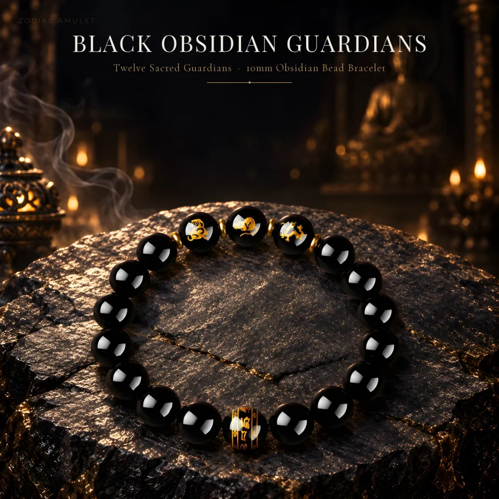 Putuoshan Obsidian Zodiac Guardian Bracelet