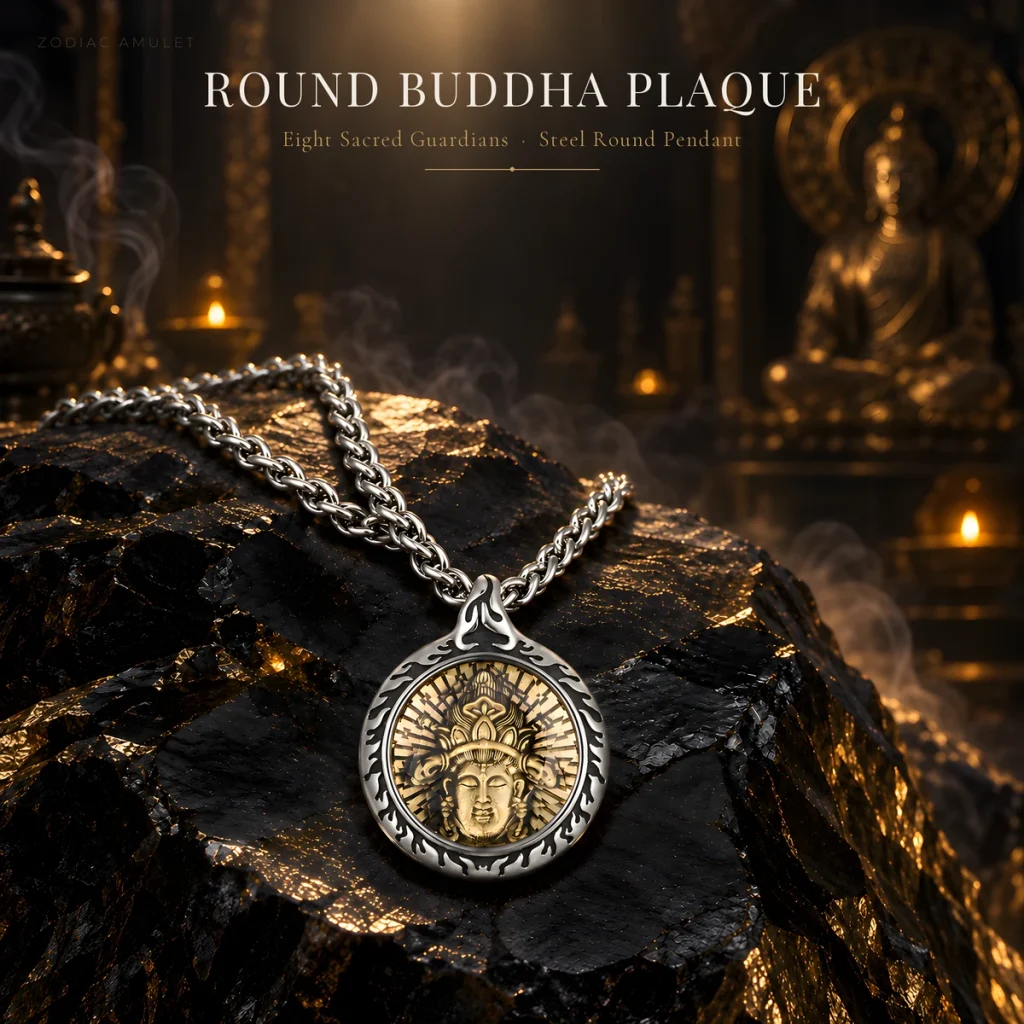 Engraved Steel Guardian Pendant Necklace — Mantra and Pixiu