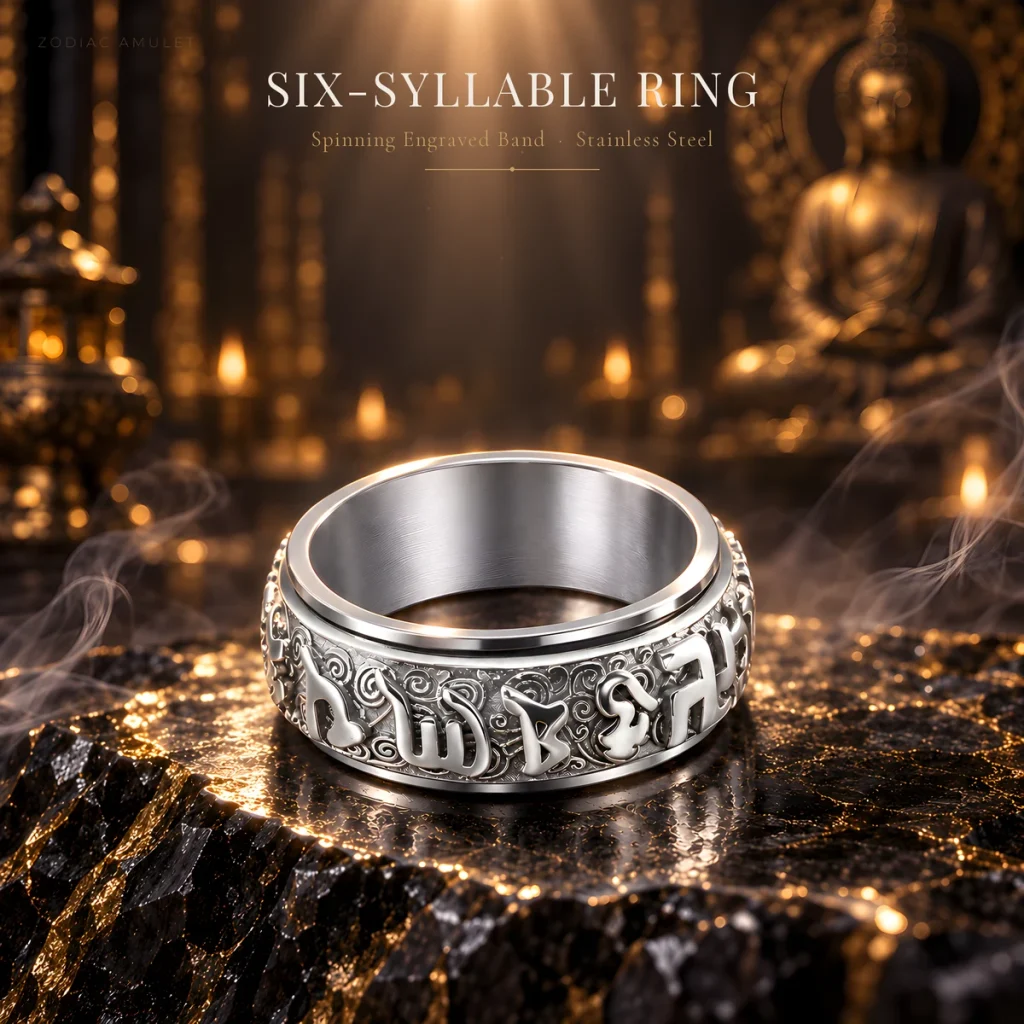 Six-Syllable Mantra Spinning Ring — Titanium Steel