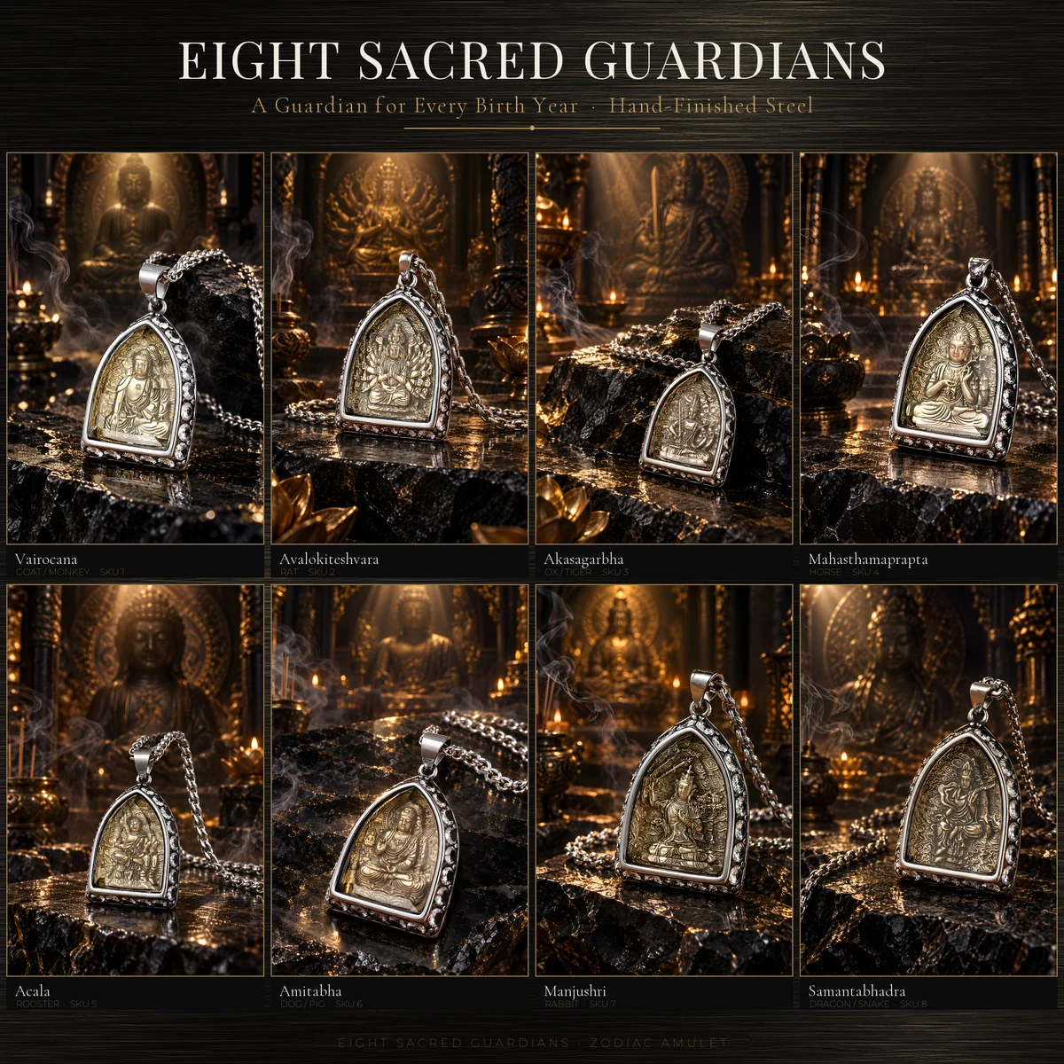 Eight Guardian Deities Titanium Steel Pendant Necklace — product photo 4