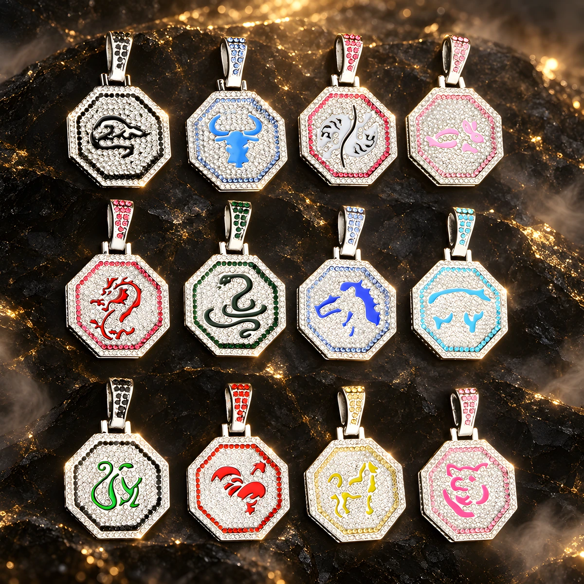 Pave Octagon Zodiac Pendant Necklace — product photo 5