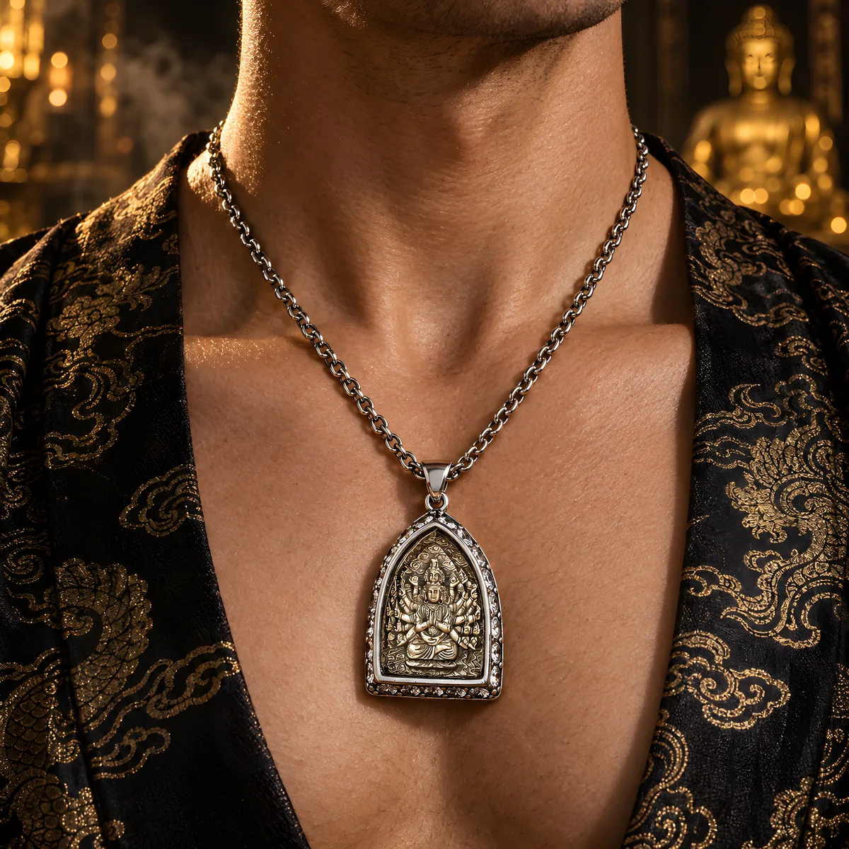 Eight Guardian Deities Titanium Steel Pendant Necklace — product photo 2