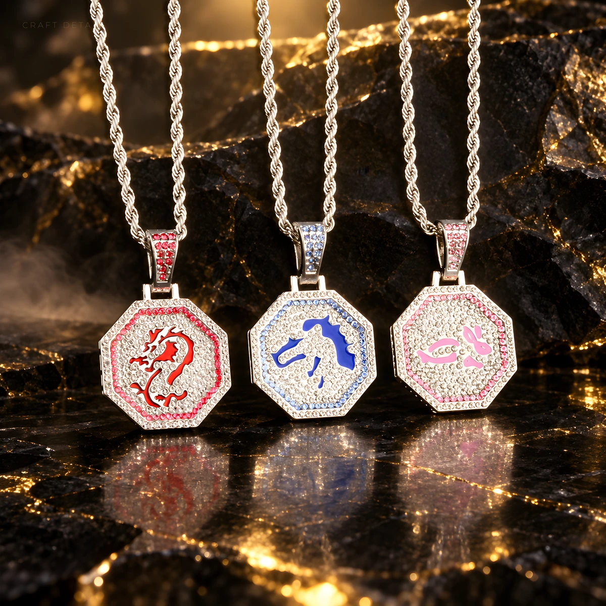 Pave Octagon Zodiac Pendant Necklace — product photo 4